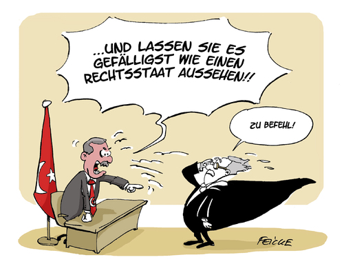 Cartoon: Erdogans Rechtsstaat (medium) by FEICKE tagged erdogan,türkei,putsch,richter,justiz,entlassungen,verhaftung,militär,erdogan,türkei,putsch,richter,justiz,entlassungen,verhaftung,militär