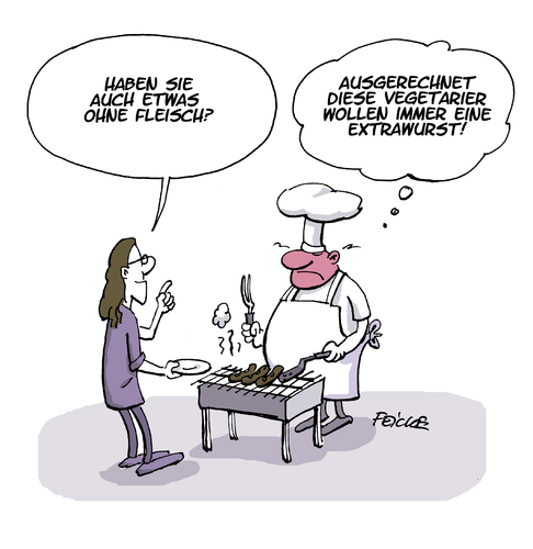 Cartoon: Extrawurst (medium) by FEICKE tagged vegan,vegetarisch,vegetarier,essen,grill,koch,wurst,extrawurst,vegan,vegetarisch,vegetarier,essen,grill,koch,wurst,extrawurst