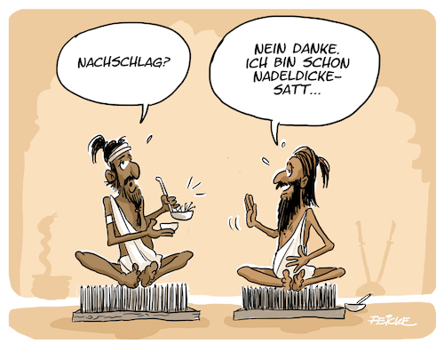 Cartoon: Fakir essen (medium) by FEICKE tagged fakir,indien,essen,diät,nudel,satt,fakir,indien,essen,diät,nudel,satt