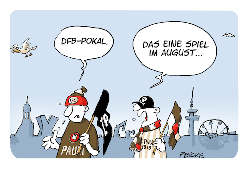 Cartoon: FC St Pauli im DFB Pokal (medium) by FEICKE tagged hamburg,fussball,fußball,dfb,pokal,fc,stankt,pauli,st,1910,millerntor,wehen,wiesbaden,bundesliga,hamburg,fussball,fußball,dfb,pokal,fc,stankt,pauli,st,1910,millerntor,wehen,wiesbaden,bundesliga