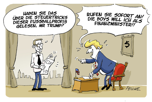 Cartoon: Fussball Steuertrickser (medium) by FEICKE tagged trump,usa,wahl,president,elected,fussball,steuer,hinterziehung,trick,minister,trump,usa,wahl,president,elected,fussball,steuer,hinterziehung,trick,minister