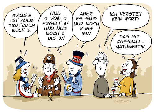 Cartoon: Fussballmathematik (medium) by FEICKE tagged hamburg,bundesliga,zwei,verein,hsv,sportverein,fc,sankt,pauli,fussball,fußball,dfl,dfb,aufstieg,rechnen,mathematik,hamburg,bundesliga,zwei,verein,hsv,sportverein,fc,sankt,pauli,fussball,fußball,dfl,dfb,aufstieg,rechnen,mathematik