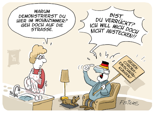 Cartoon: Gegen Corona Einschränkungen (medium) by FEICKE tagged corona,wut,bürger,demo,freiheit,verbot,gebot,corona,wut,bürger,demo,freiheit,verbot,gebot