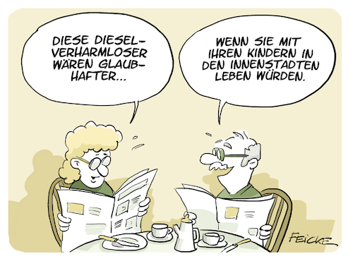 Cartoon: Glaubwürdige Dieselfans (medium) by FEICKE tagged diesel,umweltzone,abgas,scheuerl,skandal,lungenarzt,diesel,umweltzone,abgas,scheuerl,skandal,lungenarzt