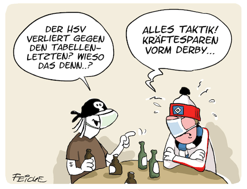 Cartoon: HSV Taktik (medium) by FEICKE tagged hamburg,sportverein,hsv,fc,sankt,st,pauli,derby,niederlage,würzburg,fussball,bundesliga,aufstieg,relegation,motivation,corona,fans,hamburg,sportverein,hsv,fc,sankt,st,pauli,derby,niederlage,würzburg,fussball,bundesliga,aufstieg,relegation,motivation,corona,fans