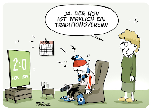 Cartoon: HSV Traditionsverein (medium) by FEICKE tagged hamburg,bundesliga,zwei,verein,hsv,sportverein,fussball,fußball,hamburg,bundesliga,zwei,verein,hsv,sportverein,fussball,fußball