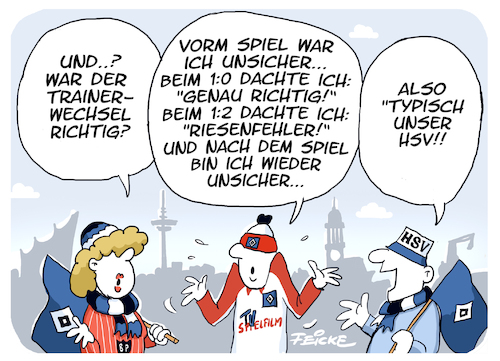 Cartoon: HSV Trainerwechsel (medium) by FEICKE tagged hamburg,bundesliga,zwei,vfb,stuttgart,verein,hsv,sportverein,fussball,fußball,dfl,dfb,aufstieg,relegation,hamburg,bundesliga,zwei,vfb,stuttgart,verein,hsv,sportverein,fussball,fußball,dfl,dfb,aufstieg,relegation