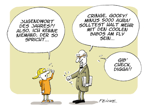 Cartoon: Jugendwort 2024 (medium) by FEICKE tagged jugendwort,sprache,kultur,gesellschaft,jugend,jugendwort,sprache,kultur,gesellschaft,jugend