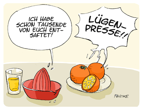 Cartoon: Lügenpresse (medium) by FEICKE tagged pegida,demo,afd,medien,schelte,lüge,lügenpresse,saft,wortspiel,pegida,demo,afd,medien,schelte,lüge,lügenpresse,saft,wortspiel