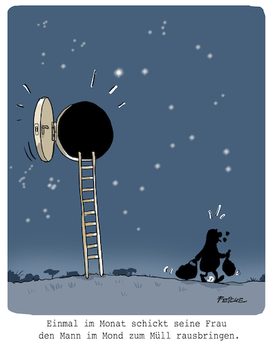 Cartoon: Mann im Mond (medium) by FEICKE tagged mann,mond,weltall,umwelt,philosophie,sprichwort,mann,mond,weltall,umwelt,philosophie,sprichwort
