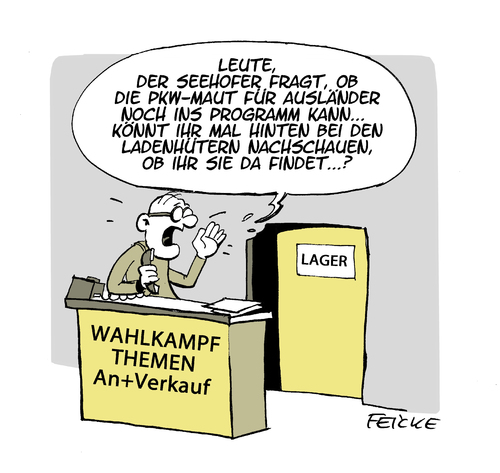 Cartoon: Maut für Seehofer (medium) by FEICKE tagged horst,seehofer,cdu,csu,wahlkampf,pkw,maut,ausländer,autobahnen,lkw,straße,verkehr,forderung,programm,horst,seehofer,cdu,csu,wahlkampf,pkw,maut,ausländer,autobahnen,lkw,straße,verkehr,forderung,programm