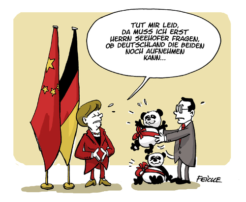 Cartoon: Merkels Pandageschenk (medium) by FEICKE tagged merkel,china,deutschland,staatsbesuch,panda,geschenk,flüchtling,seehofer,präsident,union,streit,einwanderung,merkel,china,deutschland,staatsbesuch,panda,geschenk,flüchtling,seehofer,präsident,union,streit,einwanderung