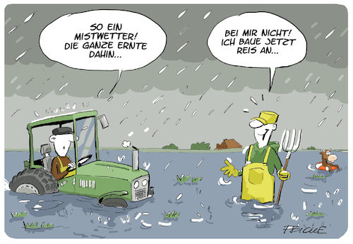 Cartoon: Mistwetter (medium) by FEICKE tagged klima,wandel,regen,winter,landwirtschaft,unwetter,ernte,bauer,klima,wandel,regen,winter,landwirtschaft,unwetter,ernte,bauer