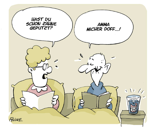 Cartoon: Mumpf! (medium) by FEICKE tagged senioren,gebiss,zähne,putzen,zahn,hygiene,alter,senioren,gebiss,zähne,putzen,zahn,hygiene,alter