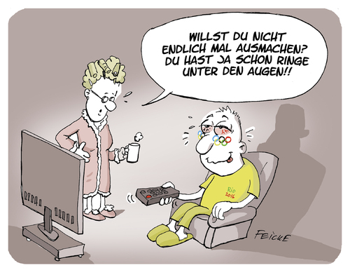 Cartoon: Olympianächte im TV (medium) by FEICKE tagged olympia,zeit,nacht,tv,sport,fernsehen,übertragung,müde,ringe,olympische,spiele,medien,augenringe,olympia,zeit,nacht,tv,sport,fernsehen,übertragung,müde,ringe,olympische,spiele,medien,augenringe