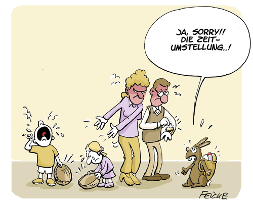 Cartoon: Osterhase und die Zeit (medium) by FEICKE tagged ostern,zeitumstellung,verspätung,ausrede,familie,kirche,fest,hier,verstecken,ostern,zeitumstellung,verspätung,ausrede,familie,kirche,fest,hier,verstecken