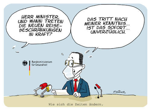 Cartoon: Reisebeschränkungen (medium) by FEICKE tagged corona,pandemie,gesetz,spahn,schabowski,ddr,reise,freiheit,corona,pandemie,gesetz,spahn,schabowski,ddr,reise,freiheit