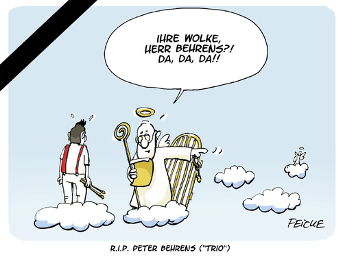 Cartoon: RIP Peter Behrens (medium) by FEICKE tagged kondolenz,trauer,rip,gestorben,ndw,welle,deutsche,neue,trio,schlagzeuger,musiker,behrens,peter,peter,behrens,musiker,schlagzeuger,trio,neue,deutsche,welle,ndw,gestorben,rip,trauer,kondolenz