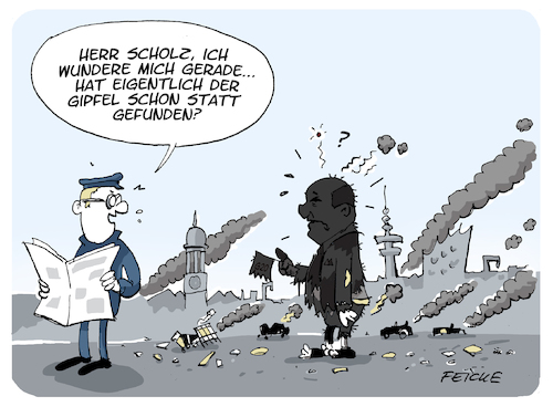 Cartoon: Scholz nach dem Gipfel (medium) by FEICKE tagged hamburg,g20,gipfel,scholz,randale,vandalismus,polizei,demo,gewalt,eskalation,zitat,vor,hafengeburtstag,wundern,hamburg,g20,gipfel,scholz,randale,vandalismus,polizei,demo,gewalt,eskalation,zitat,vor,hafengeburtstag,wundern