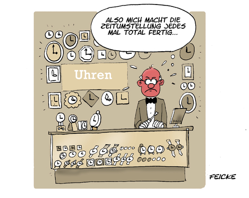 Cartoon: Sommerzeit vorbei (medium) by FEICKE tagged umstellen,uhr,winterzeit,sommerzeit,sommerzeit,winterzeit,uhr,umstellen