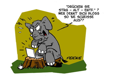 Cartoon: Strg-Alt-Entf (medium) by FEICKE tagged computerprobleme,elefant,daumen,dicke,löschen,finger,edv,pc,computer