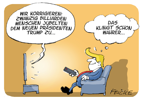 Cartoon: Trumps Wahrheit (medium) by FEICKE tagged trump,inauguration,publikum,zahl,medien,presse,falsch,trump,inauguration,publikum,zahl,medien,presse,falsch