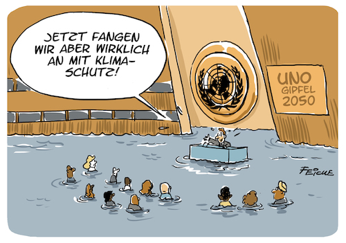 Cartoon: UNO Gipfel 2050 (medium) by FEICKE tagged un,vereinte,nationen,gipfel,klima,klimawandel,klimaschutz,un,vereinte,nationen,gipfel,klima,klimawandel,klimaschutz