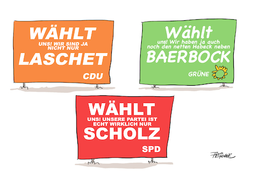 Cartoon: Wahlkampf endspurt (medium) by FEICKE tagged cdu,spd,grüne,bundestag,bundeskanzler,laschet,scholz,baerbock,habeck,cdu,spd,grüne,bundestag,bundeskanzler,laschet,scholz,baerbock,habeck