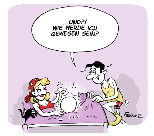 Cartoon: Wahrsagersex (medium) by FEICKE tagged wahrsager,hellseher,zukunft,glaskugel,liebe,bett,paar,wahrsager,hellseher,zukunft,sex,glaskugel,liebe,bett,paar