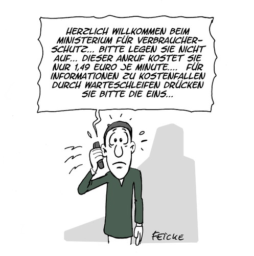 Cartoon: Warteschleifen (medium) by FEICKE tagged verbraucherschutz,verbraucherschutzminsiterium,ministerium,aigner,grüne,anfrage,warteschleifen,kosten,kostenfalle,telekommunikation,telefon,nepp,tkg,gesetz,verbraucherschutz,verbraucherschutzminsiterium,ministerium,aigner,grüne,anfrage,warteschleifen,kosten,kostenfalle,telekommunikation,telefon,nepp,tkg,gesetz