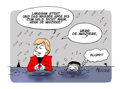 Cartoon: Wasser bis zum Hals (medium) by FEICKE tagged merkel,bayern,passau,elbe,hochwasser,katastrophe,regen,strumflut,drohnen,verteidigungsminister,minister,cdu,maiziere,de,strumflut,regen,katastrophe,hochwasser,elbe,passau,bayern,merkel,de,maiziere,cdu,minister,verteidigungsminister,drohnen