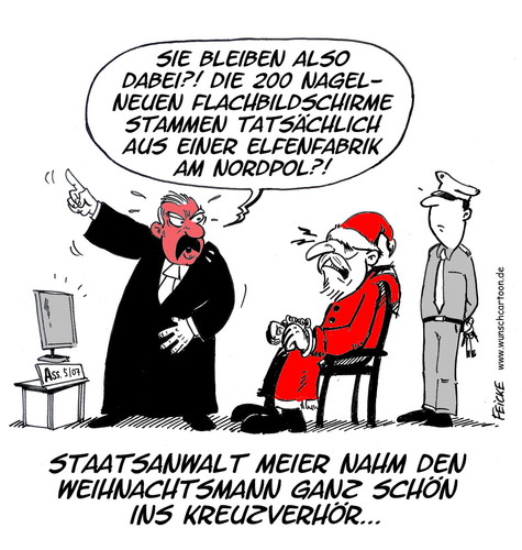 Cartoon: Weihnachtsmann (medium) by FEICKE tagged staatsanwalt,weihnachtsmann,kreuzverhoer,frohe,weihnachten,gericht,justiz,vernehmung,verhoer