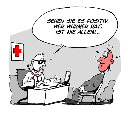 Cartoon: Wer Würmer hat (medium) by FEICKE tagged arzt,medizin,würmer,krankheit,schock,mitesser,fadenwurm,eklig,nicht,allein