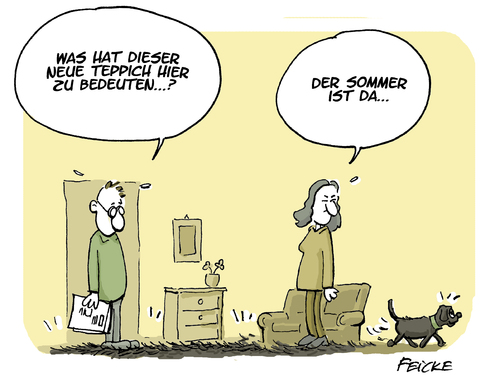 Cartoon: Wetterdienst auf vier Pfoten (medium) by FEICKE tagged hund,teppich,fellwechsel,sommer,wetter,natur,haar,hund,teppich,fellwechsel,sommer,wetter,natur,haar