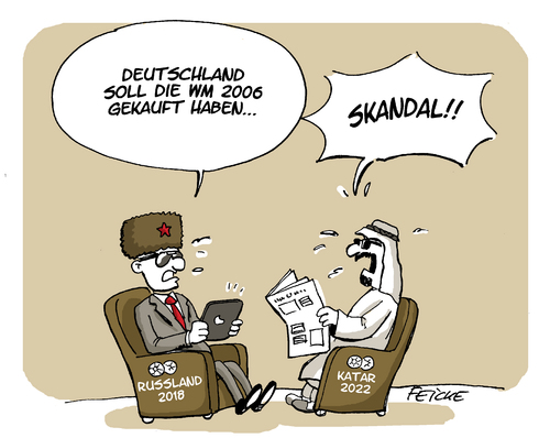 Cartoon: WM 2006 Skandal (medium) by FEICKE tagged fussball,fifa,wm,weltmeisterschaft,betrug,spiegel,niersbach,beckenbauer,blatter,qatar,russia,russland,katar,vergabe,football,fussball,fifa,wm,weltmeisterschaft,betrug,spiegel,niersbach,beckenbauer,blatter,qatar,russia,russland,katar,vergabe,football