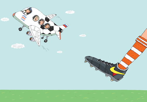 Cartoon: Airplane (medium) by Sergei Belozerov tagged airplane,flugzeug,fly,fliegen,sport,soccer,fußball,ball,fussballspieler