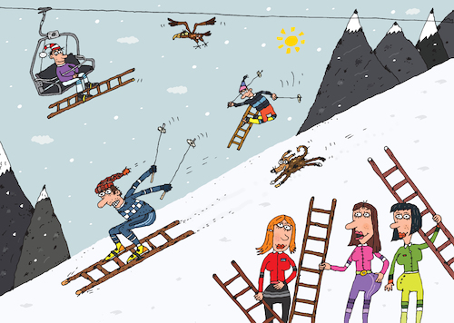 Cartoon: Alpine Skiing (medium) by Sergei Belozerov tagged stairs,uphill,berg,mountain,ski,schi,alpine,ladder,spa,resort,kurort,sport,chairlift,lift