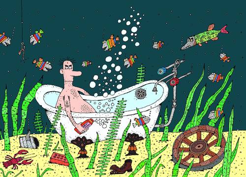 Cartoon: baden im fluss (medium) by Sergei Belozerov tagged bath,fisch,sommer,fluss,schwimmen,baden