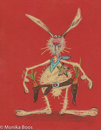 Cartoon: Easter Hasi (medium) by monika boos tagged hase,bewaffnet,carrot,bunny,rabbit,möhre