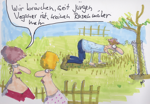 Cartoon: Jürgen ist Veganer (medium) by monika boos tagged vegan,rasen,garten,mähen,gras,essen