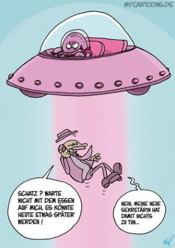 Cartoon: Entführung (medium) by mil tagged mann,frau,alien,entführung,ufo,anruf,mil