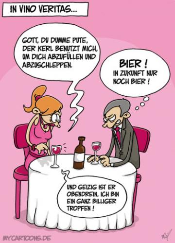 Cartoon: In vino veritas (medium) by mil tagged wein,vino,wahrheit,veritas,mann,frau,date,abfüllen,abschleppen,mil