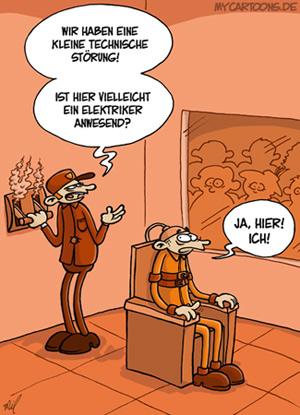 Cartoon: Letzt Hilfe (medium) by mil tagged elektriker,elekrischer,stuhl,problem,hilfe,leidenschaft,hilfsbereitschaft,knast,wärter,todesstrafe