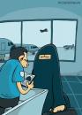 Cartoon: Passkontrolle (small) by mil tagged pass,passed,passt,foto,vermummung,schleier,kontrolle,zoll,flughafen,reise,beamter,burka