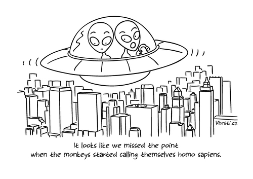 Cartoon: Monkeys (medium) by Vhrsti tagged monkey,people,human,being,civilization,ufo,alien