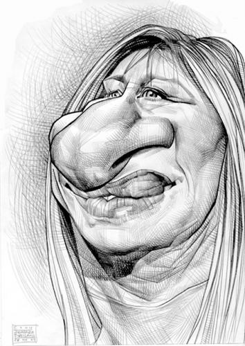 Cartoon: Barbra Streisand (medium) by Russ Cook tagged actress,actor,hollywood,famous,drawing,pencil,celebrity,caricature,diva,singer,zeichnung,karikaturen,karikatur,cook,russ,woman,streisand,barbra
