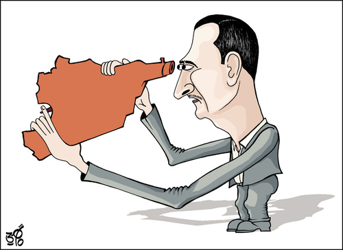 Cartoon: assad gun (medium) by samir alramahi tagged map,syria,assad,revelution,ramahi,cartoon,damascus,bashar,asad,arab