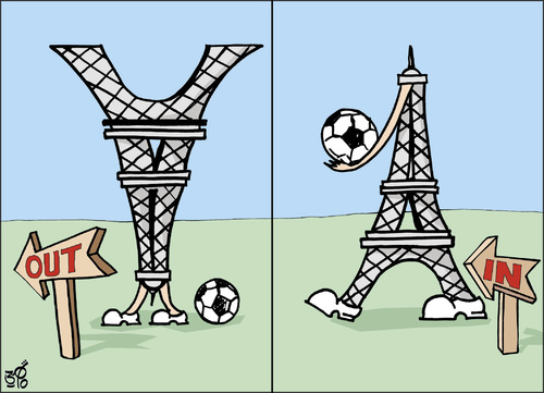 Cartoon: france in. france out (medium) by samir alramahi tagged france,world,cup,football,south,africa