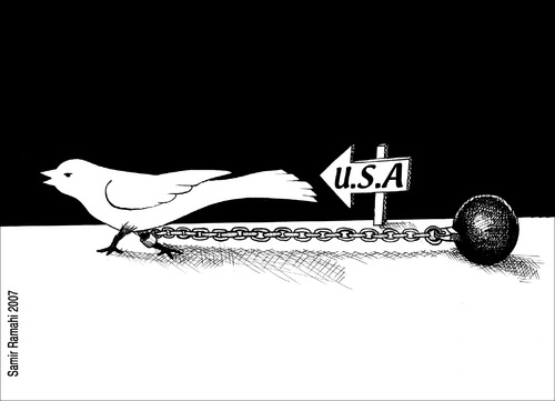 Cartoon: PEACE  and USA (medium) by samir alramahi tagged peace,palestine,israel,ramahi,cartoon,politics