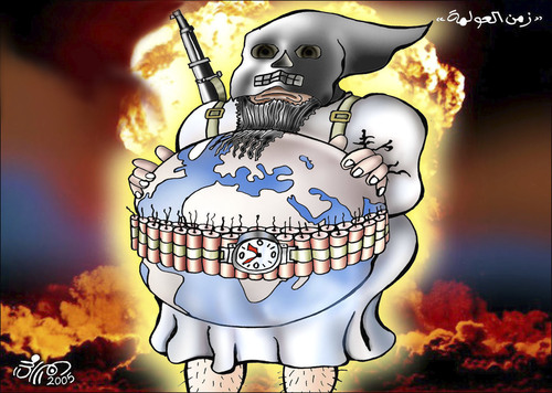 Cartoon: Terrorists also globalize (medium) by samir alramahi tagged terrorists,globalize,ramahi,map